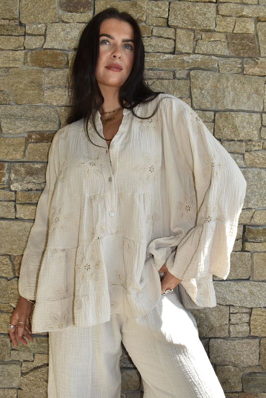 Santos Cotton Zahra Embroidered Smock Stone /10=